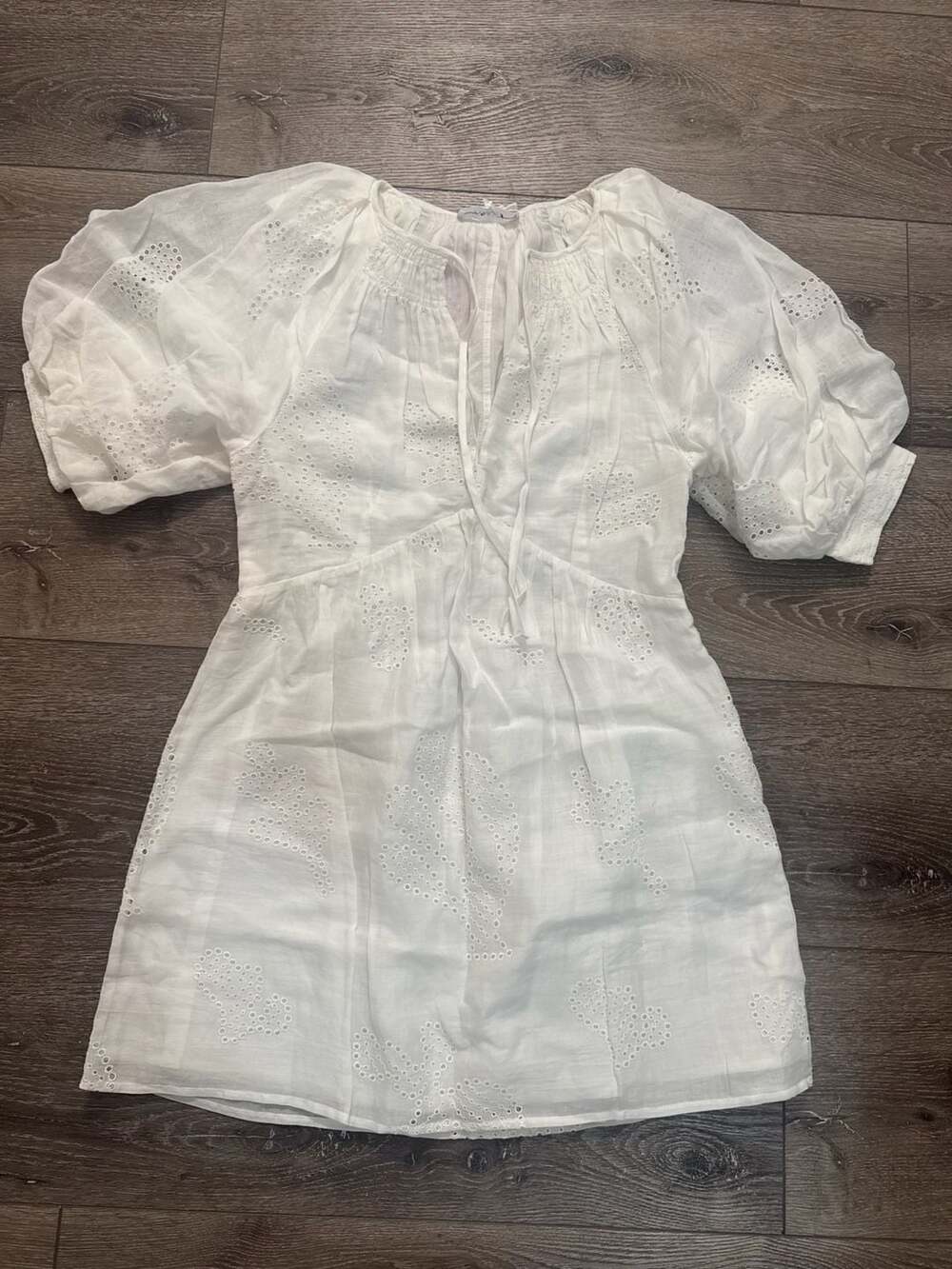 FRAME Eyelet Puff Sleeve Mini Dress Blanc Size S